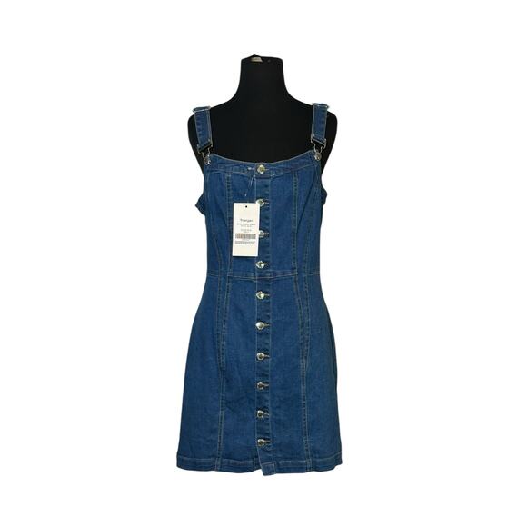 TronJori blue denim buttoned overall mini dress size Small - Picture 9 of 15